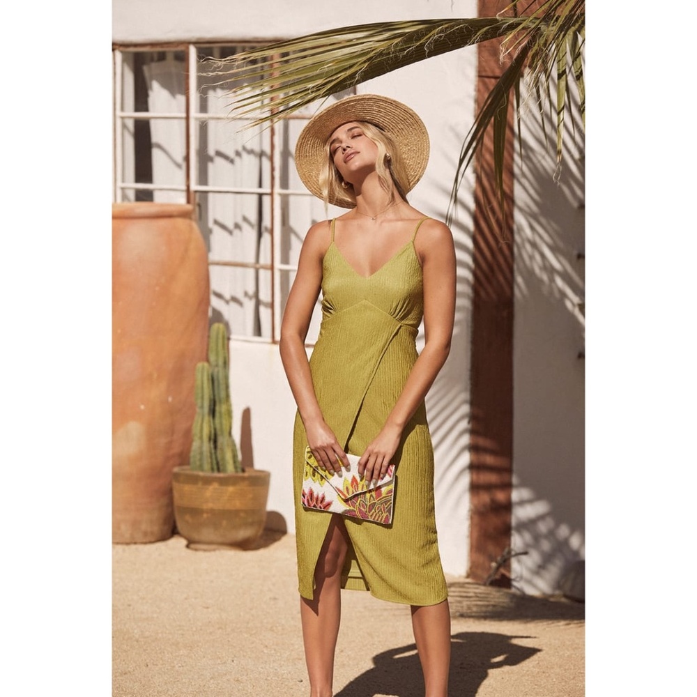 Lulu's Olive Green Midi Wrap Dress
